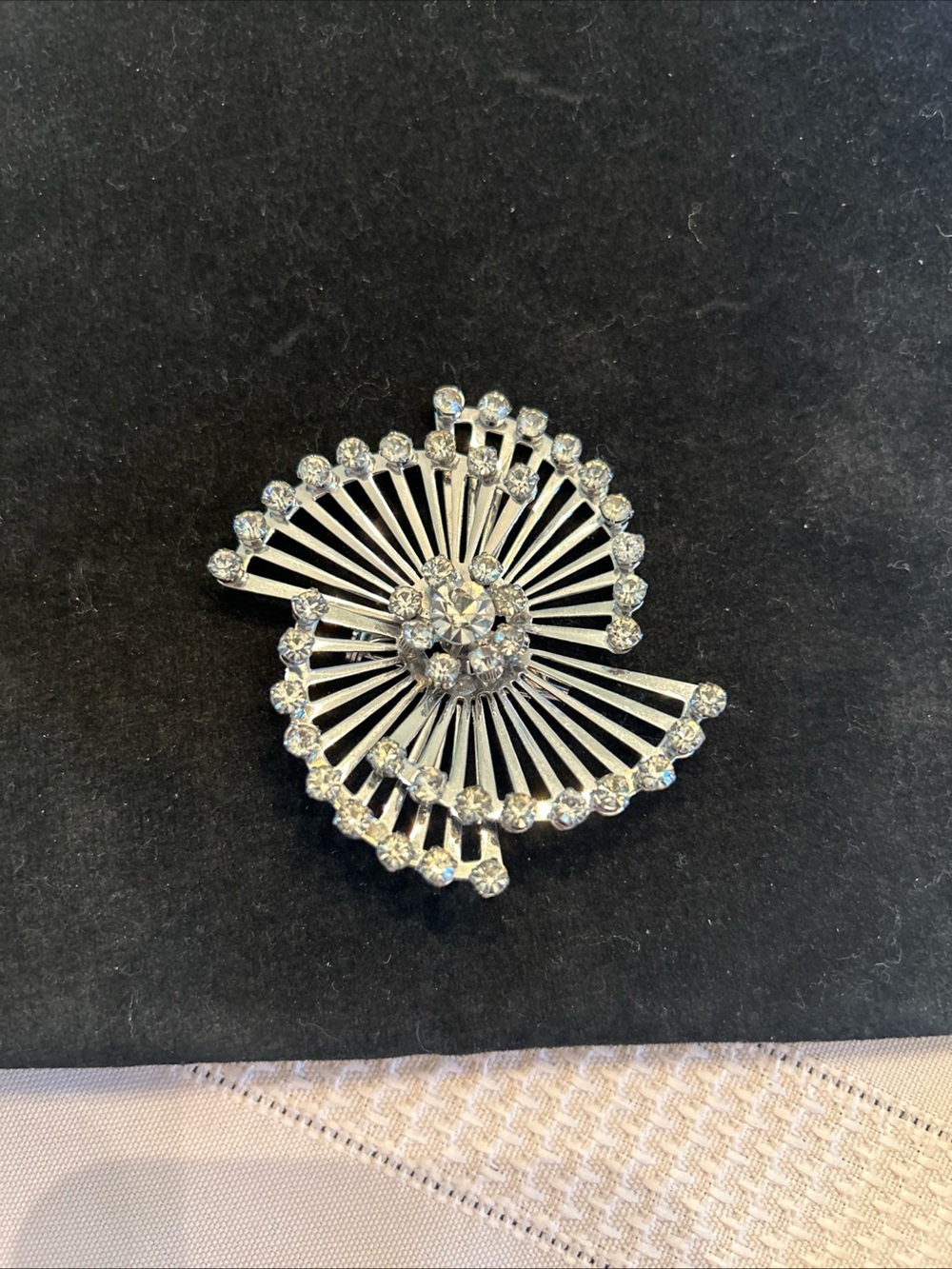 Art Deco signed Coro Silver-Tone Rhinestone Spiral Brooch